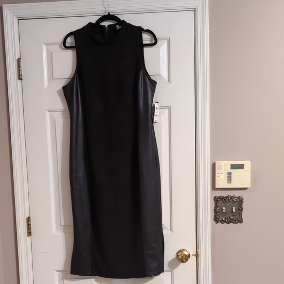 Faux Suede Black Dress W/Vegan Leather Side Panels By Macy's - Picture 1 of 8